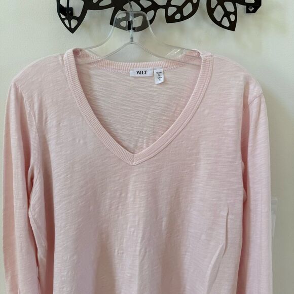 Wilt Mock Layer V Neck Slub Cotton Long Sleeve Tee in Pink S NWOT - Picture 10 of 10
